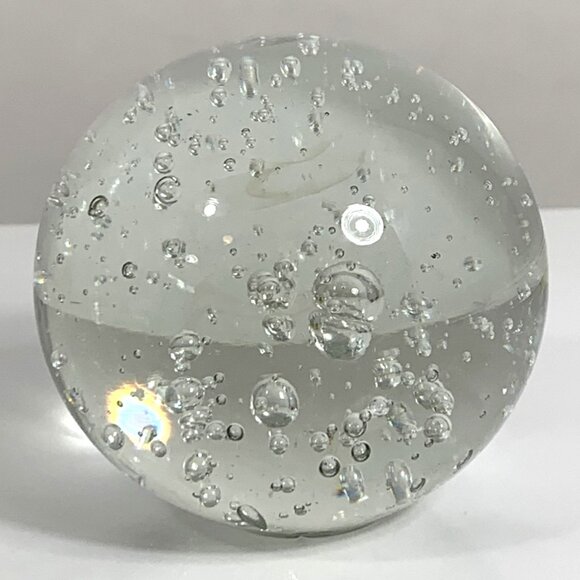 Controlled Bubble Paperweight Round Clear Glass VTG Desk Decor Collectible - Picture 1 of 5